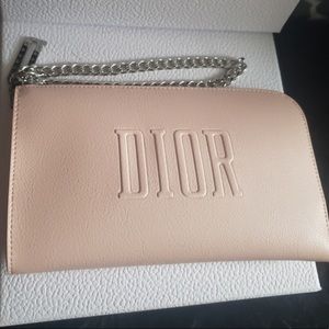 NIB Christian Dior Clutch Cosmetic Bag Wristlet Wallet Purse Blush Pink